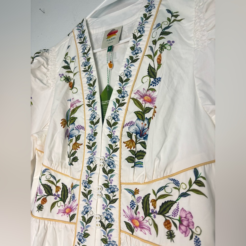Farm Rio NWT SWEET BLOOM DREAMSCAPE OFF WHITE MINI DRESS SZ MEDIUM - Picture 8 of 11